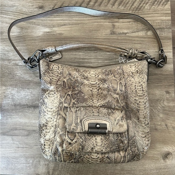 COACH Beige Light Gold Snake Print 2 Way Bag - Picture 1 of 14